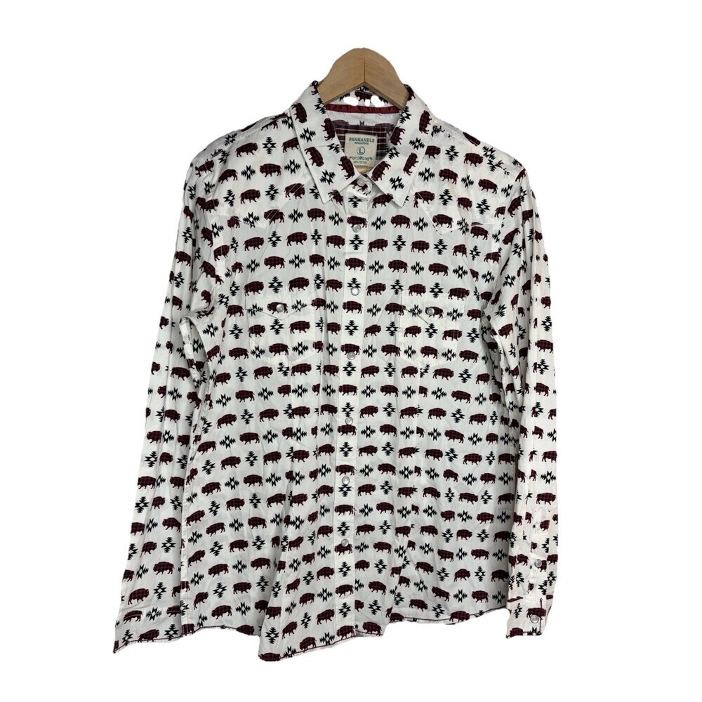 Mens Rough Stock Panhandle Slim Pearl Snap Shirt Long Sleeve Plaid SZ L - Picture 2 of 7